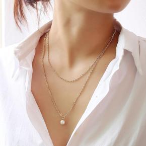 Trendy Korean Style Pearl Necklace for Girls Simple Choker New Collection - Double Layer Pearl Pendant Golden Necklaces for Women - Necklace for Girls Stylish - Necklace for Girls Simple/ Charming Wom