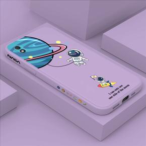 Hontinga for Redmi 9A Case Cartoon Astronaut Side Design Back Cover Soft Square Edge Liquid Silicone Phone Cases