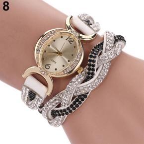 Women's Rhinestone Faux Suede Alloy Braid Oval Dial Quartz Bracelet Wrist Watch