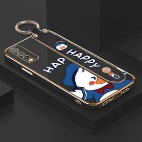 Hontinga for Vivo Y20 2021/Y20SG/Y20i/Y20S/Y12A/Y12S Back Cover With Wristband Luxury 6D Plating Cute Duck Case Soft Silicone Square Phone Cases