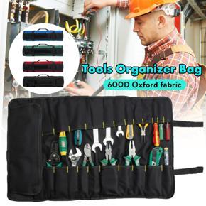Electrician Hardware Wrench Tools Storage Bag Pocket Roll Up Kit Organizer Pouch - Blue