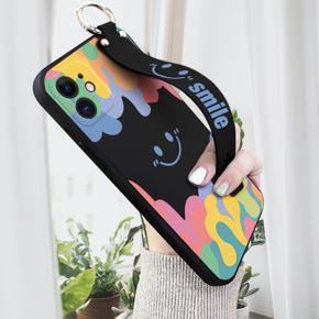 Hontinga for iPhone 12 Mini Back Cover Wrist Strap Candy Color Splash Ink Case Soft Square Liquid Silicone Phone Cases