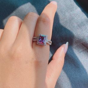 Purple Square Halo Cushion Zirconia Diamond Cut Sterling Ring