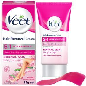 Veet Hair Removal Cream 25gm Normal Skin for Body & Legs, Get Salon-like Silky Smooth Skin with 5 in 1 Skin Benefits