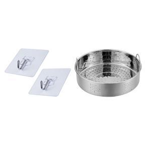 2x Strong Transparent Suction Cup Sucker Wall Hooks & 1x Stainless Steel Steamer Basket Thicken Food Steamer Basket