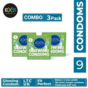 EXS - Glow In The Dark Glowing Condom - Combo of 3 Packs - 3x3=9pcs (Made in UK)