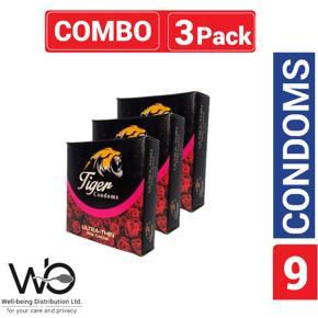Tiger - Ultra Thin Rose Flavour Condom - Combo Pack - 3 Packs - 3x3=9pcs