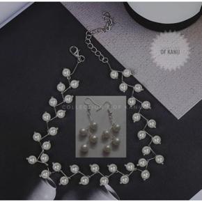 Uncommon Style Silver Metal With White Pearl Necklace Set With Earrings For Women