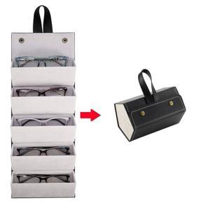5-Slot Travel Sunglasses Organizer Collector - PU Eyeglasses Storage Case Box -Multiple Hanging Eyewear Holder Display