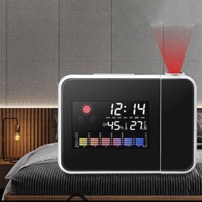 XHHDQES 2X Table Clock Digital Alarm Clock with Projection Ceiling Projector Alarm Clock Temperature Thermometer(Black)