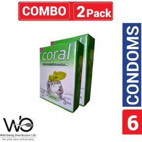 Coral - Mint Flavors Lubricated Natural Latex Condom - Combo Pack - 2 Packs - 3x2=6pcs