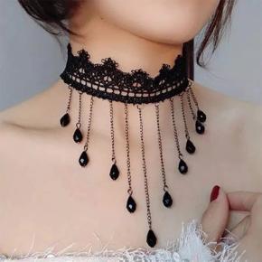 Fashion Cosplay Halloween Costume Black Necklace Gothic Steampunk Choker  Lace Collar Goth Jewelry