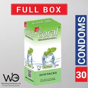 Coral - Mint Flavors Lubricated Natural Latex Condom - Full Box - 3x10=30pcs