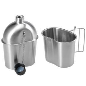 Portable Stainless Steel Military Canteen with Cup Set for Outdoor Camping Hiking Backpacking Picnic Survival