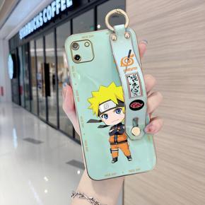 Hontinga for Realme C11 2020 Back Cover With Wristband Luxury 6D Plating Anime Naruto Uzumaki Case Soft Silicone Square Phone Cases