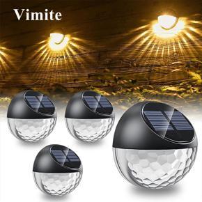 Vimite 4PCS Outdoor Solar Garden Light IP65 Waterproof  Automatic Sensor Wall Lamp Fence Lights for House Deck Step Stair Decoration Warm
