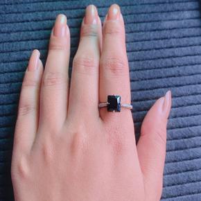 Cushion Cut Black Synthetic Engagement Ring