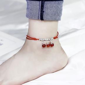 Trendy Red Thread Lucky Anklet for Girls Simple Stylish - Anklet for Women Simple Fashion - Handmade Payel Nupur with Adjustable Bohemian Red Bell Handmade Rope Thread Knot Anklets for Women