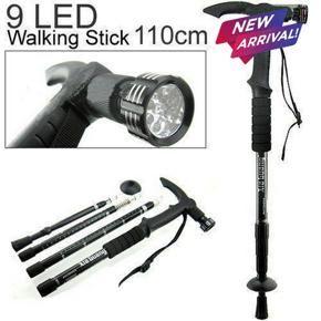 Retractable Walking Hiking Stick Outdoor Sport Travel Climbing ,T Handle Stick Anti-Shock With LED Flashlight
