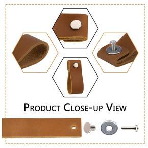 Leather Drawer Pulls 8 Pcs Leather Dresser Knobs Handmade Pure Leather Handles for Cabinet Doors and Drawers (Brown)