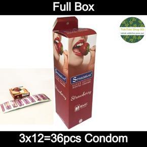 Sensation Condom - Super Dotted Strawberry Flavored Condom - Full Box (12 Pack contains 36pcs Condom)