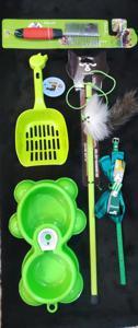 Bundle of cats accessories ,bowl,comb,toys ,coller and litter scoop