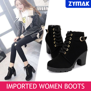 Women Boots Shoes With Heel WB-85 Imported Korean Design PU Leather Ankle Boots For All Season Winter Summer Western Outfit Leg Toe Cover Fashionable Shoes For Girls And Ladies