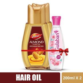 Dabur Almond Hair Oil 200 ml Dual Pack (Get Gulabari Rose Water 120 ml Free)