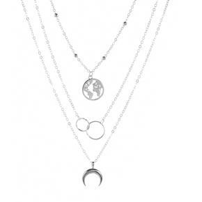 Retro World Map Moon Pendant For Women Multi-layer Necklace Party Jewelry Accessories