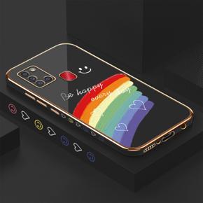 Hontinga for Samsung A21S Case Luxury 6D Plating Smile Rainbow Side Pattern Soft Back Cover Silicone Square Phone Cases