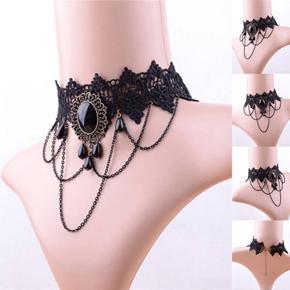 Vintage Black Rhinestone Chain Lace Choker Necklace Punk Rock Gothic Party Jewelry