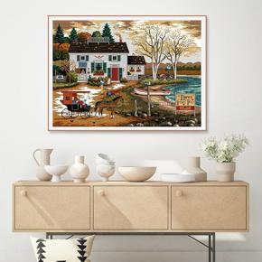 Living By the Water, Scenery Cross Stitch Kits 14CT Canvas Embroidery Set DIY Needlework Kit Home Decoration Painting