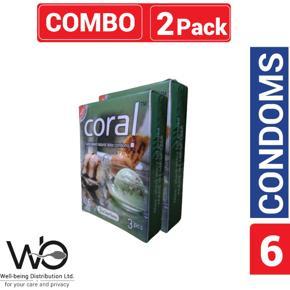 Coral - 3 Ice Cream Flavors Lubricated Natural Latex Condom - Combo Pack - 2 Packs - 3x2=6pcs