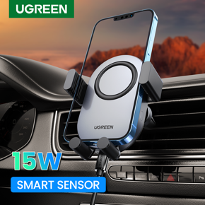 UGREEN Automatic 15W Qi Car Wireless Charger for iPhone 13 12 Samsung S20 Smart Sensor Car Phone Holder Wireless Charging