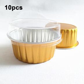 10Pcs 125ML Aluminum Foil Round Shaped Cupcake Cup with Lids Creme Containers