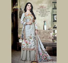 Digital Print Embroidery Unstitched Indian Cotton Dress Set - CSS09F