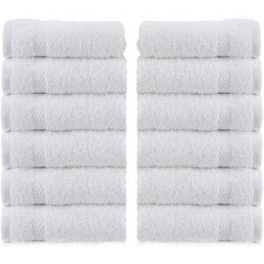 White Classic Luxury Cotton Washcloths - Large 13x13 Hotel Style Face Towel, White, 12 Pack