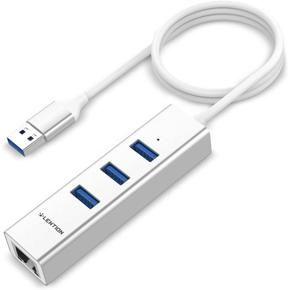 LENTION 3-Port USB 3.0 Hub with Gigabit Ethernet Adapter Compatible MacBook,Windows,Chrome(H23s-0.5M,Silver)