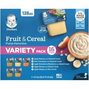 (Pack of 32) Gerber 2nd Foods Fruit & Cereal Puree Favorites Variety Pack, 4 Oz Tubs