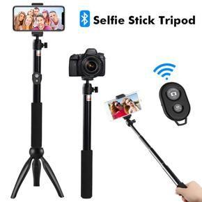 3 in 1 Extendable Selfie Stick Tripod with Detachable bluetooth Wireless Remote Phone Holder Compatible with iPhone and Android Smartphone