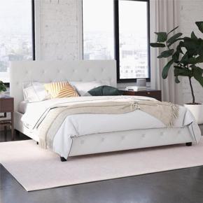 River Street Designs Dakota Upholstered Platform Bed, Queen Size, White Faux Leather