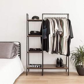 Metal Garment Rack Home Storage Rack Hanging Clothing Bar with Multi Wooden Shelves