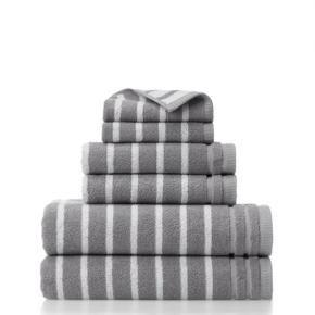 Gap Home Easy Stripe Organic Cotton 6 Piece Bath Towel Set Gray/White