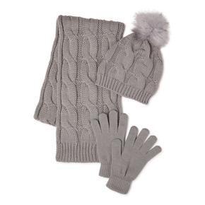 Just Jamie Women's Ribbed 3 Piece Pull on Hat, Glove, and Scarf Cold Weather Gift Set